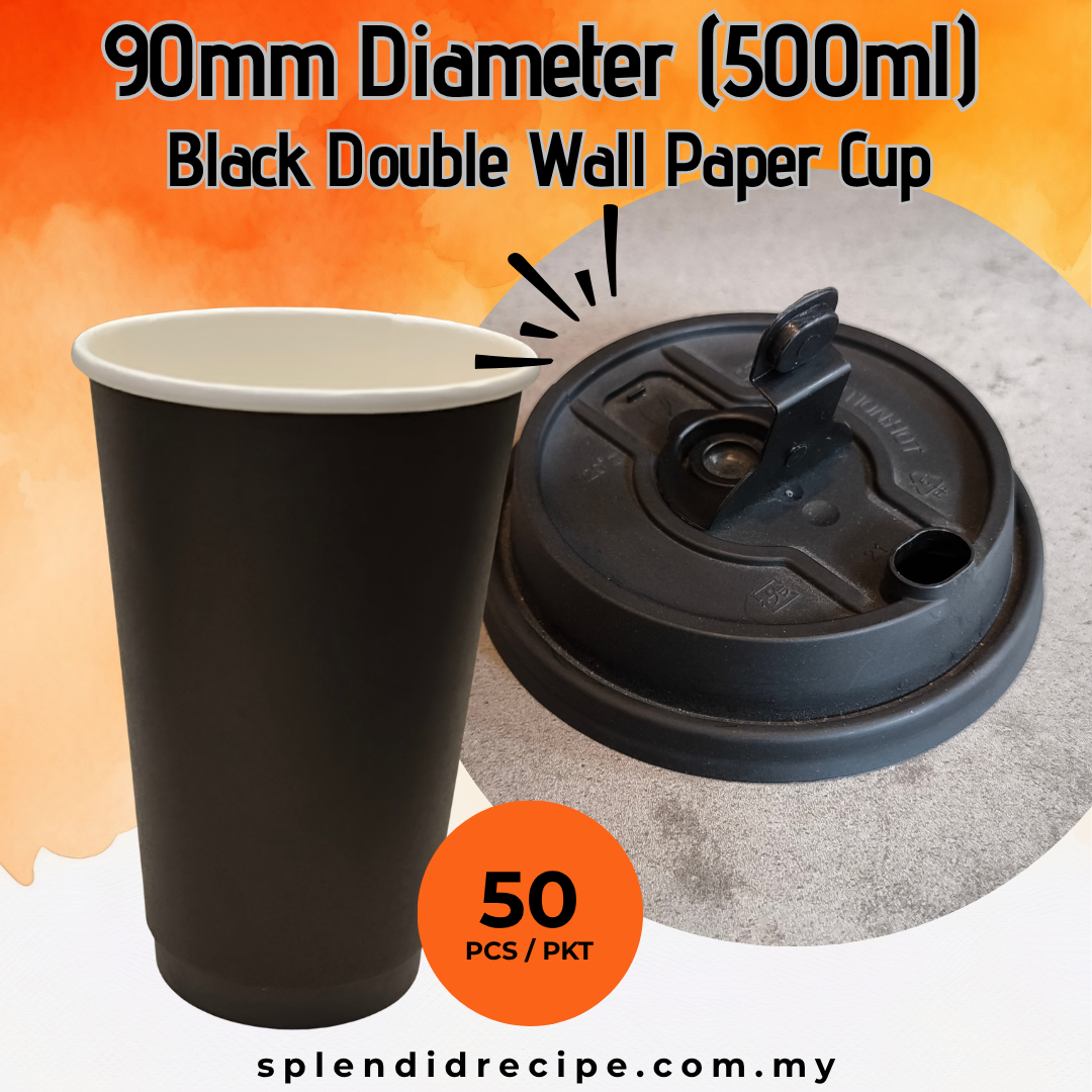 500ml Black Double Wall Paper Cup With Leak Proof Innovative Lid (50 pcs)