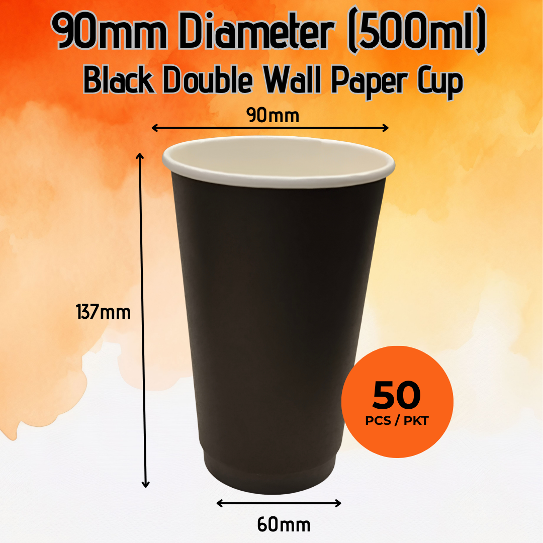 500ml Black Double Wall Paper Cup With Leak Proof Innovative Lid (50 pcs)