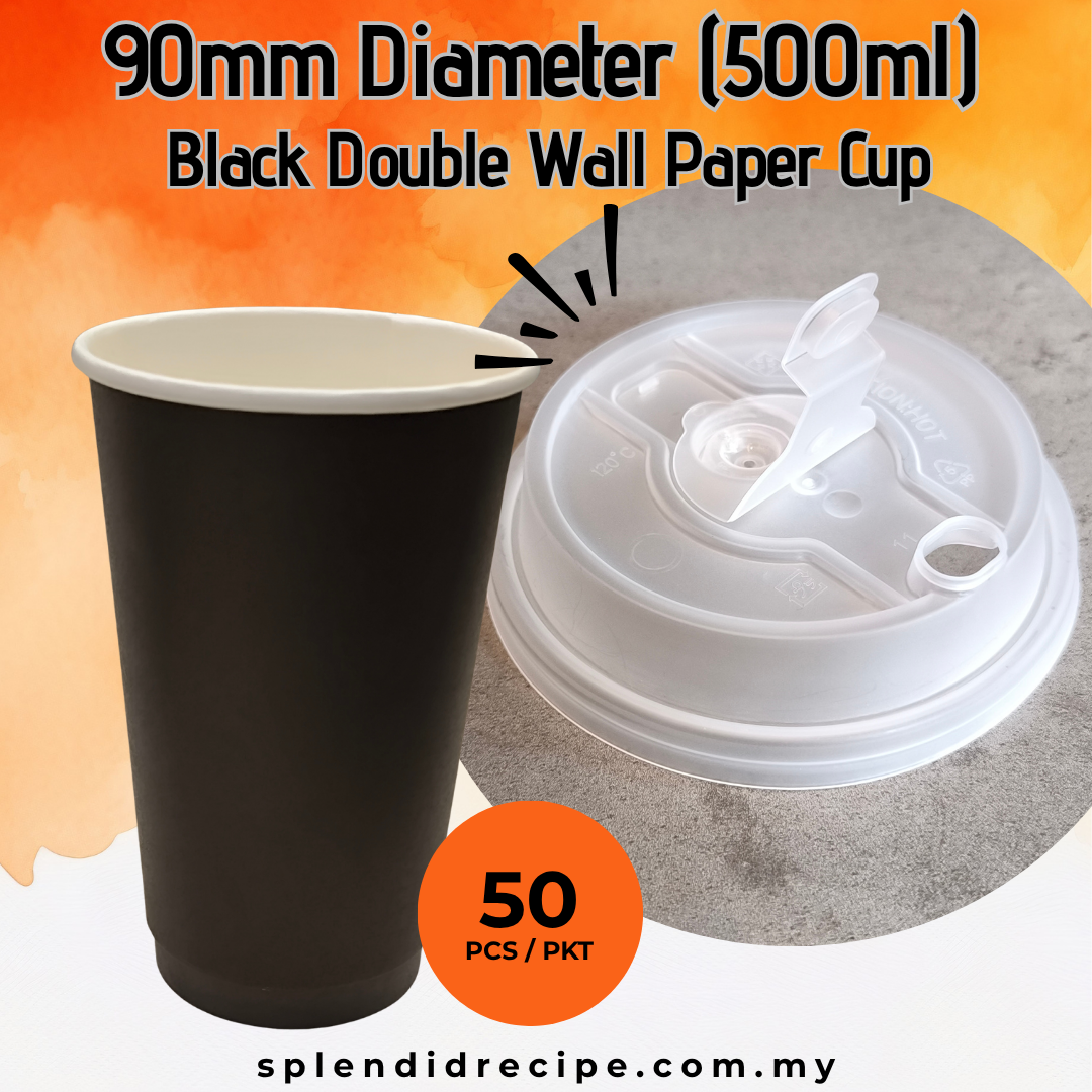 500ml Black Double Wall Paper Cup With Leak Proof Innovative Lid (50 pcs)
