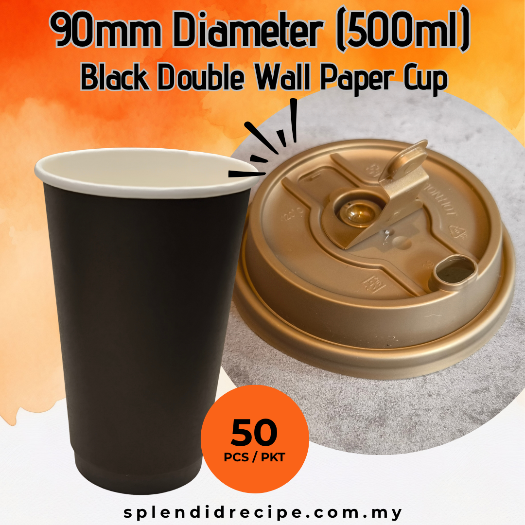 500ml Black Double Wall Paper Cup With Leak Proof Innovative Lid (50 pcs)