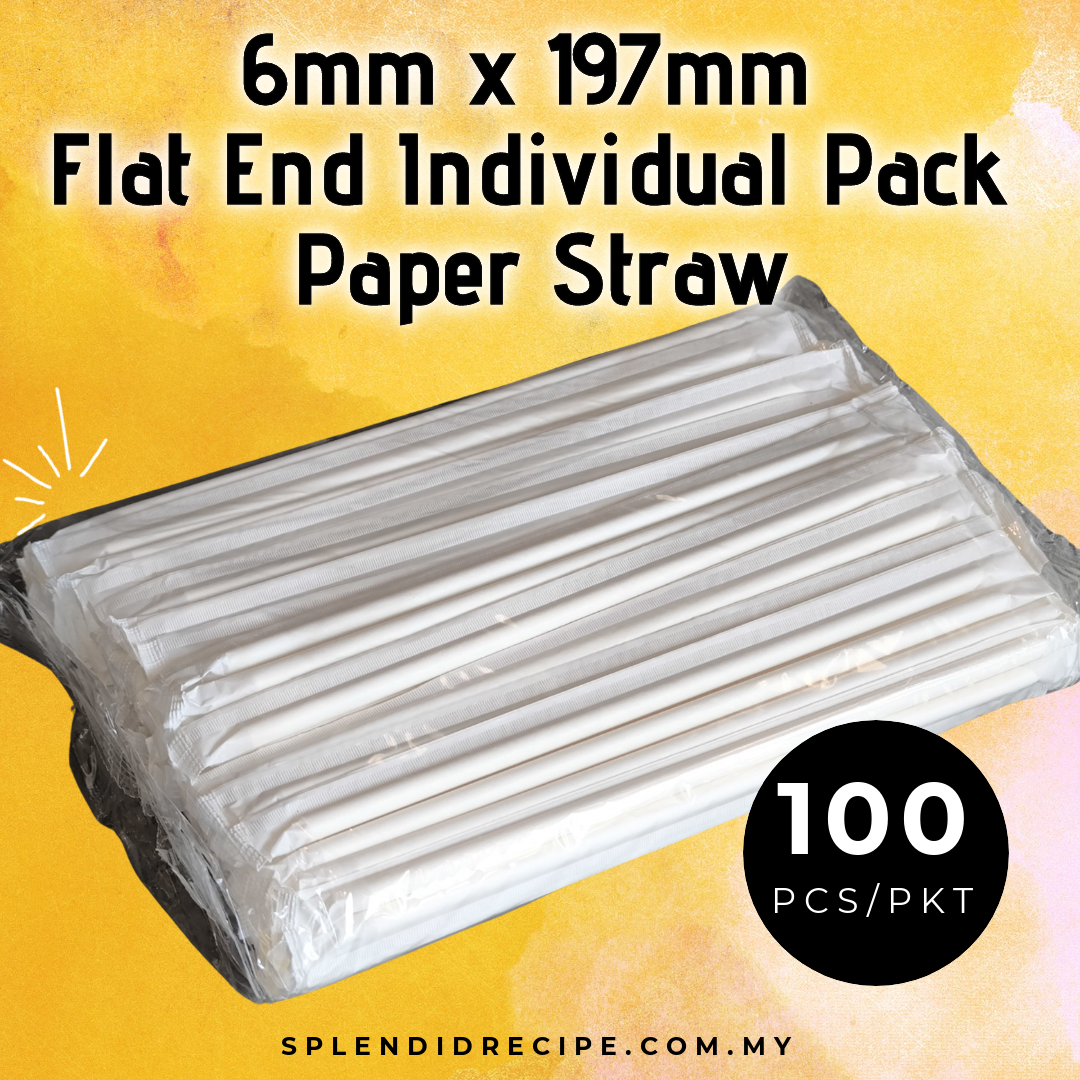 6mm x 197mm Flat End Individual Pack Paper Straw (100 pcs)