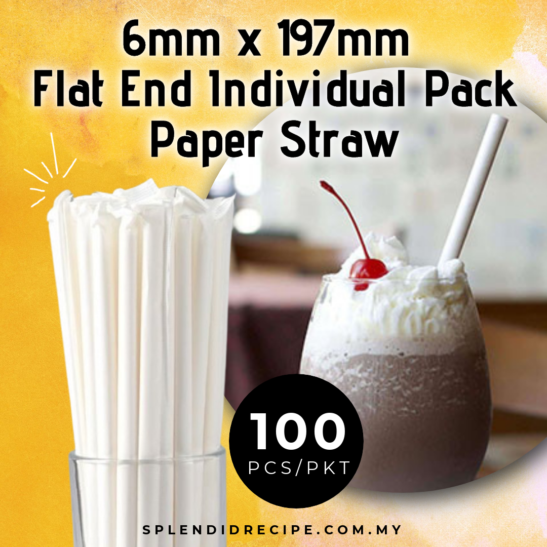 12mm x 197mm Flat End Individual Pack Paper Giant Straw  (100 pcs)