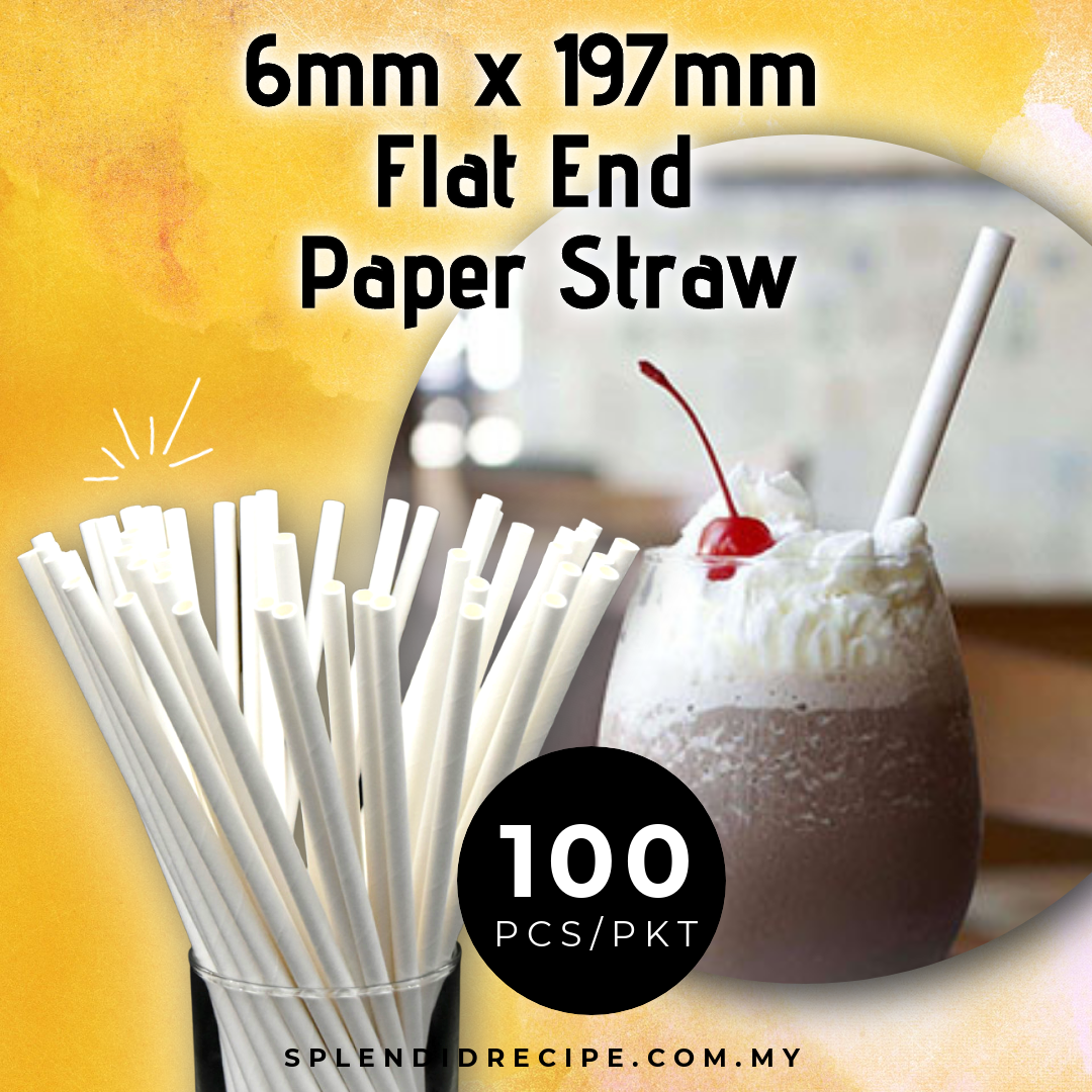 12mm x 197mm Flat End Paper Giant Straw  (100 pcs)