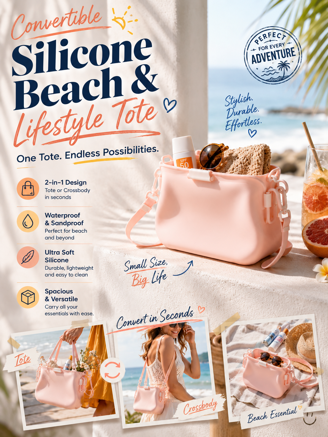 Custom Branded Silicone Beach Bag (MOQ 100 Set)