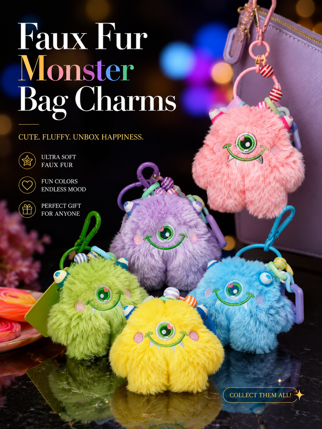 Custom Branded Monster Bag Charm (MOQ 100 Set)