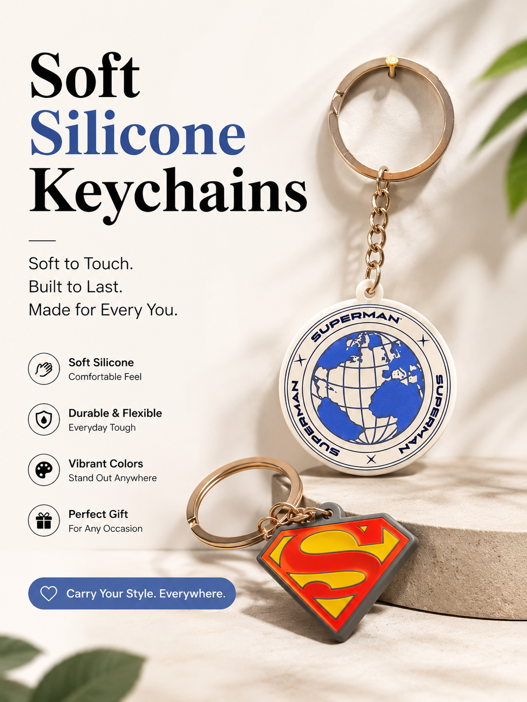 Custom Branded 2D Soft PVC & Silicone Keychains (MOQ 100 Set)