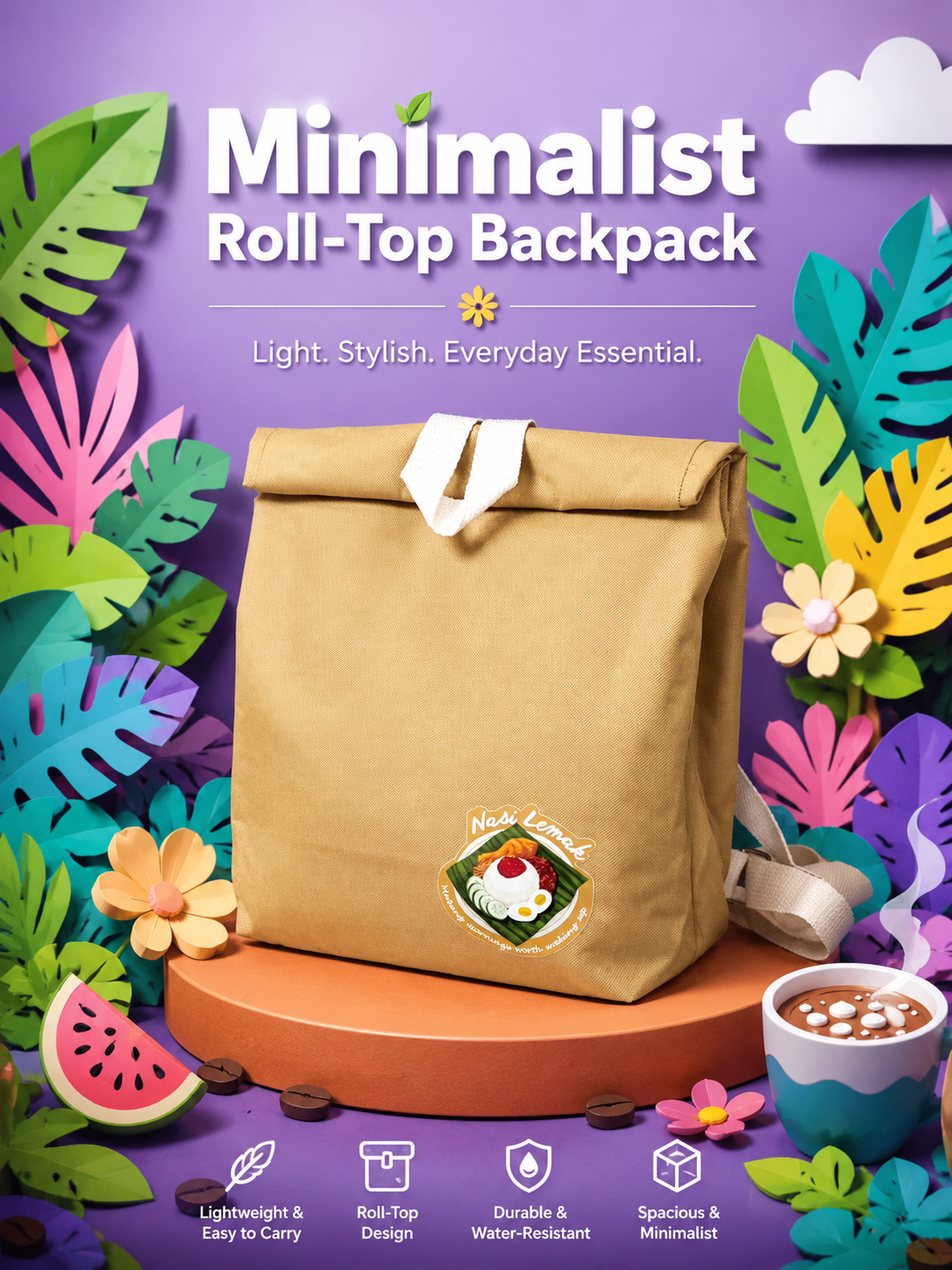 Custom Branded DTF Printed Roll-Top Backpack (MOQ 100 pcs)