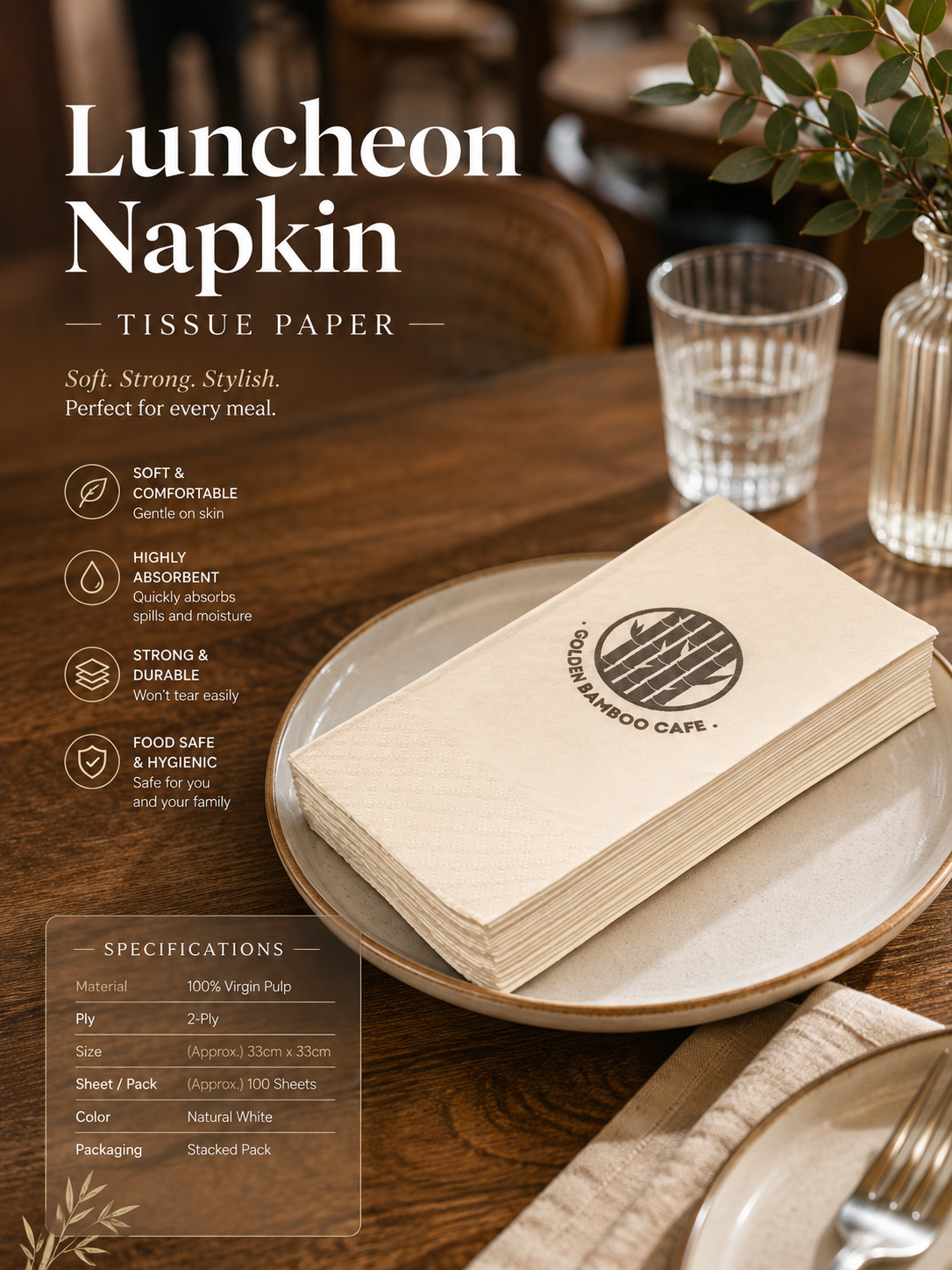 Custom Printed Luncheon Napkin Tissue Paper (10 CTN MOQ)