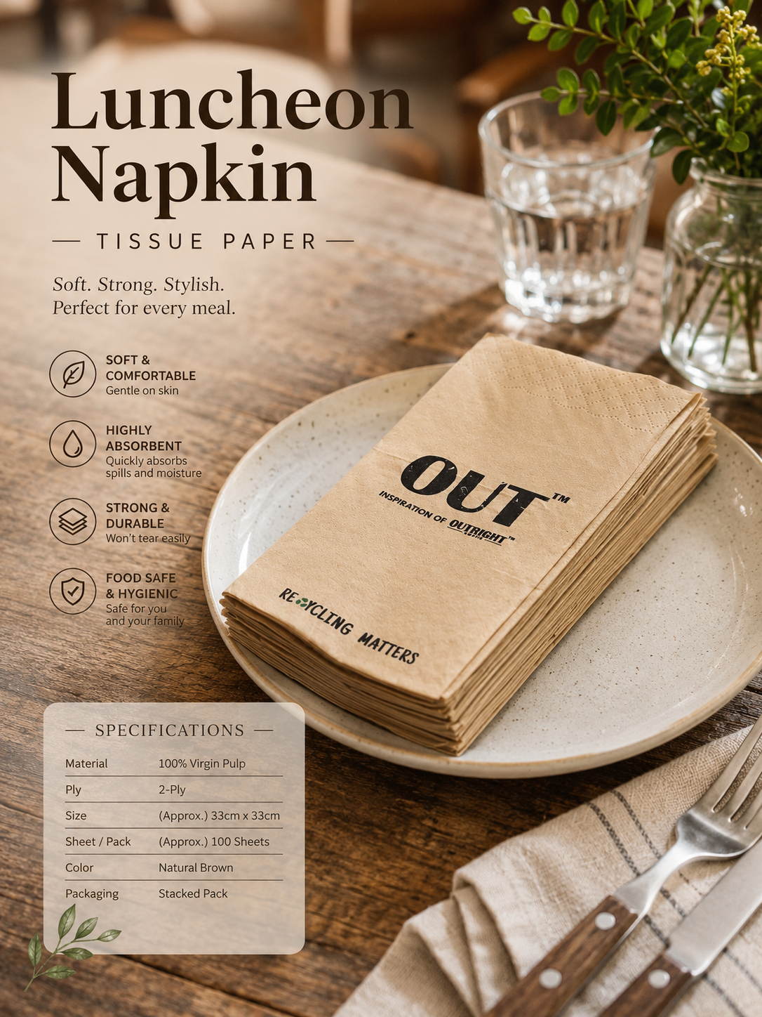 Custom Printed Luncheon Napkin Tissue Paper (10 CTN MOQ)