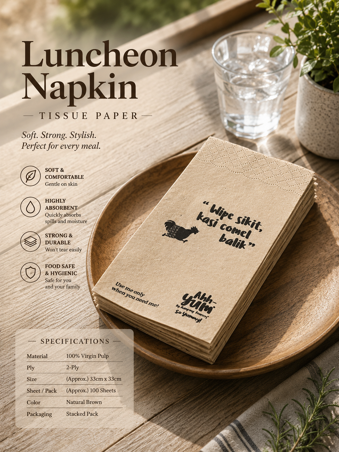 Custom Printed Luncheon Napkin Tissue Paper (10 CTN MOQ)