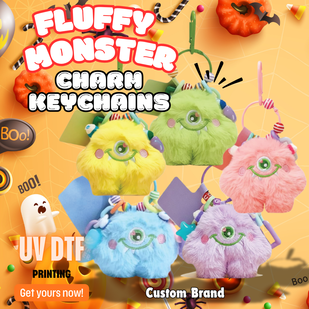 Custom Branded Fluffy Monster Charm Keychains (MOQ 100 Set)