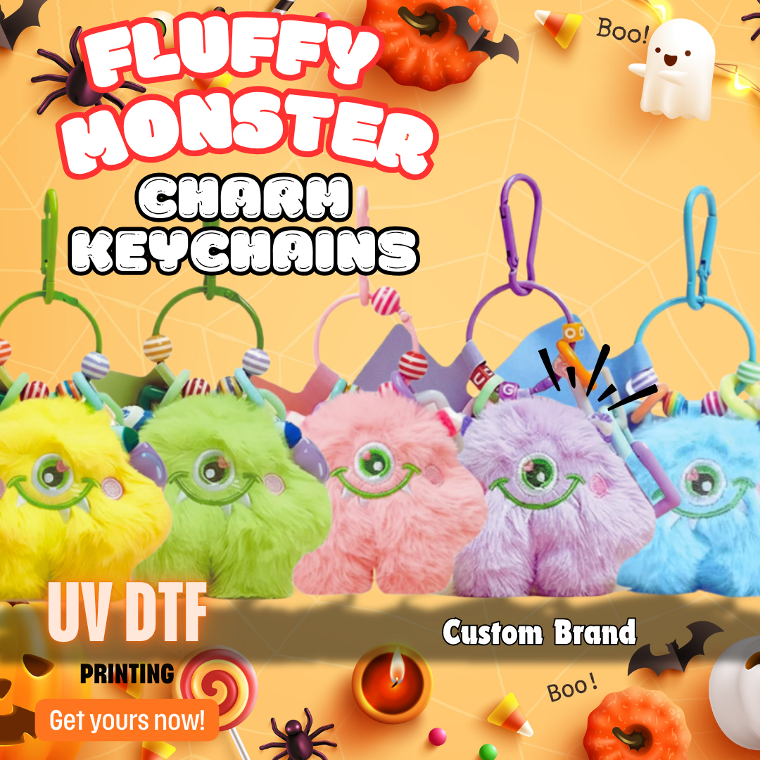 Custom Branded Fluffy Monster Charm Keychains (MOQ 100 Set)