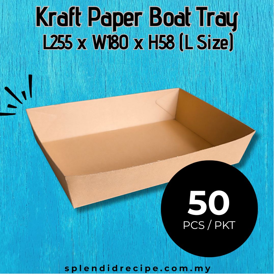 L Size Kraft Paper Boat Tray L255 x W180 x H58mm (50 pcs)