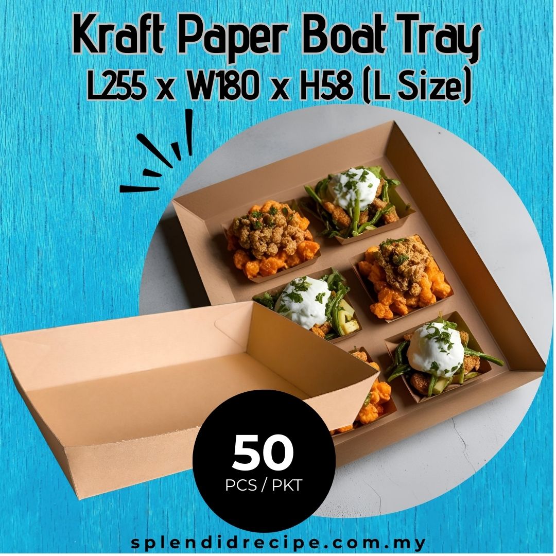 L Size Kraft Paper Boat Tray L255 x W180 x H58mm (50 pcs)