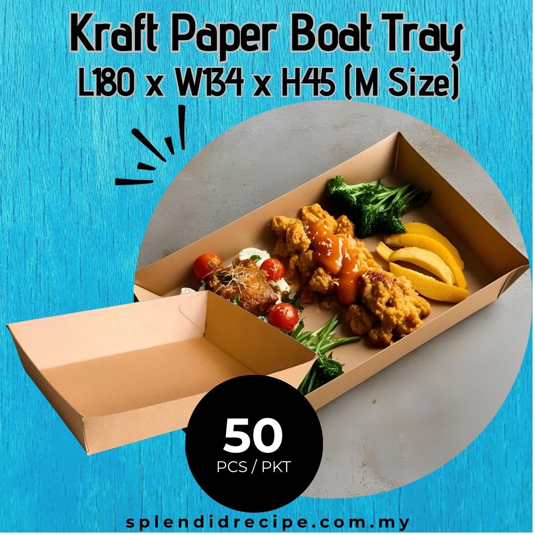 M Size Kraft Paper Boat Tray L180 x W134 x H45mm (125 pcs)