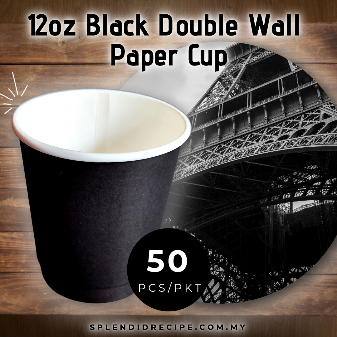 12oz Black Double Wall Paper Cup With Leak Proof Innovative Lid (50 pcs)