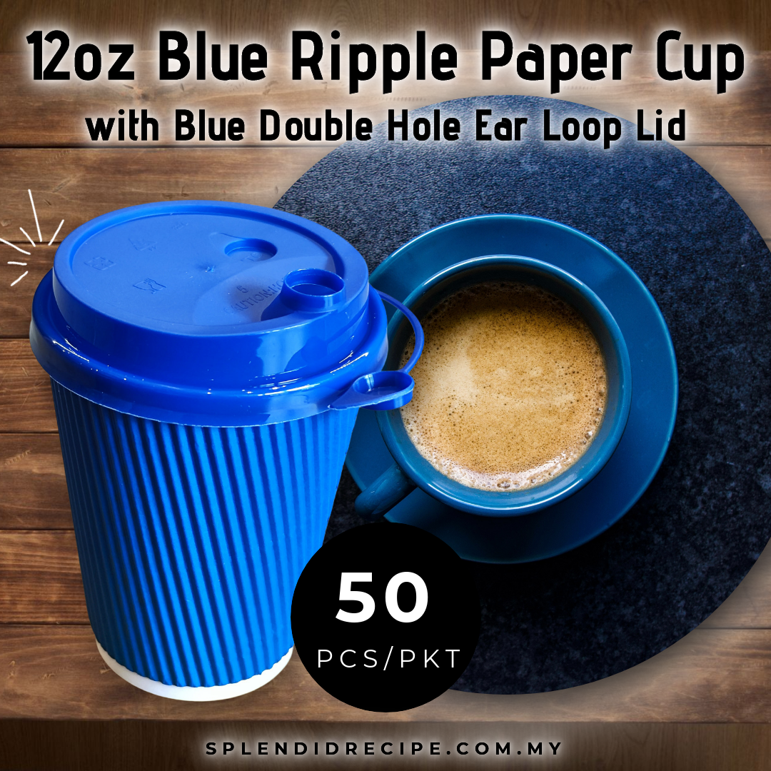 12oz Blue Ripple Paper Cup With Double Hole Ear Loop Lid (50 pcs)