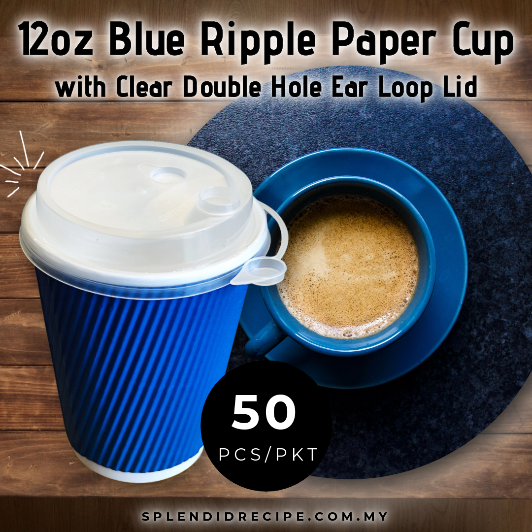 12oz Blue Ripple Paper Cup With Double Hole Ear Loop Lid (50 pcs)