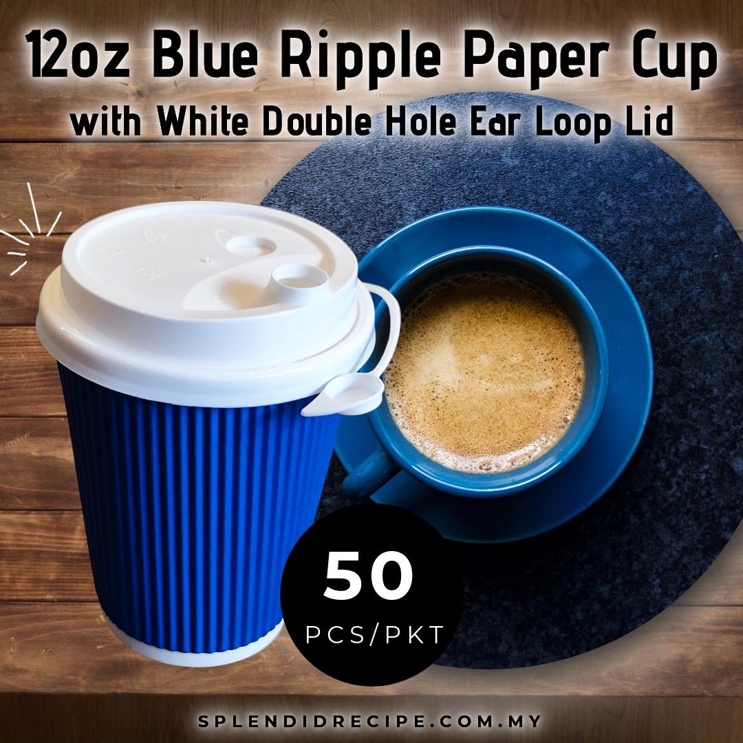 12oz Blue Ripple Paper Cup With Double Hole Ear Loop Lid (50 pcs)