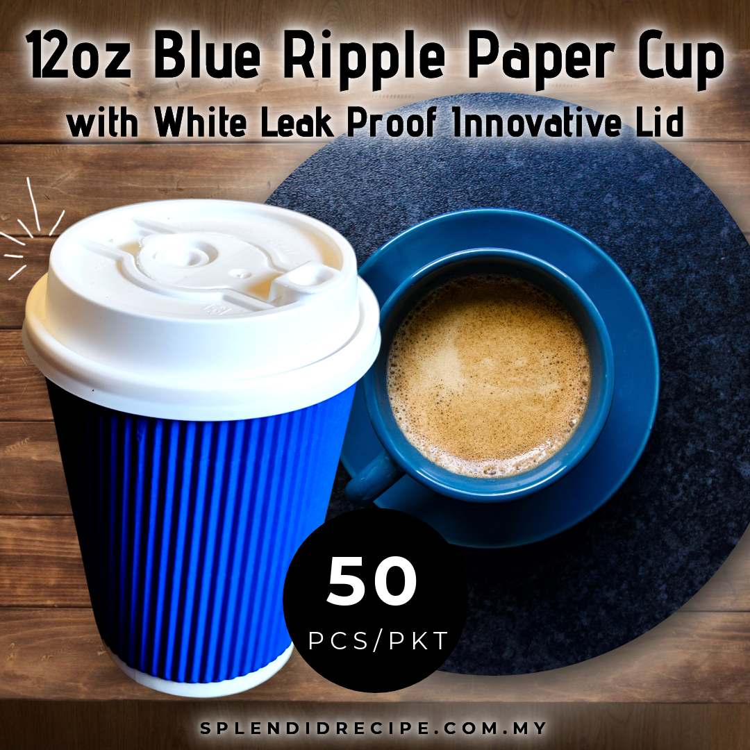 12oz Blue Ripple Paper Cup With Double Hole Ear Loop Lid (50 pcs)