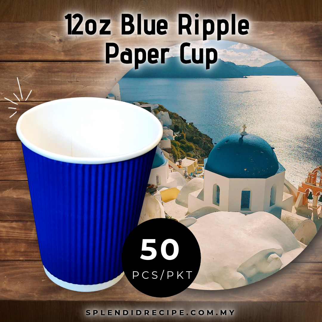12oz Blue Ripple Paper Cup With Double Hole Ear Loop Lid (50 pcs)