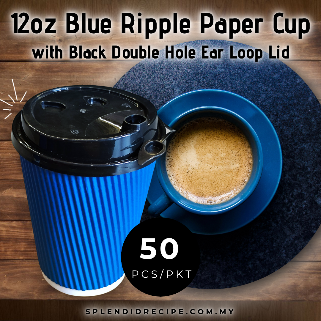 12oz Blue Ripple Paper Cup With Double Hole Ear Loop Lid (50 pcs)