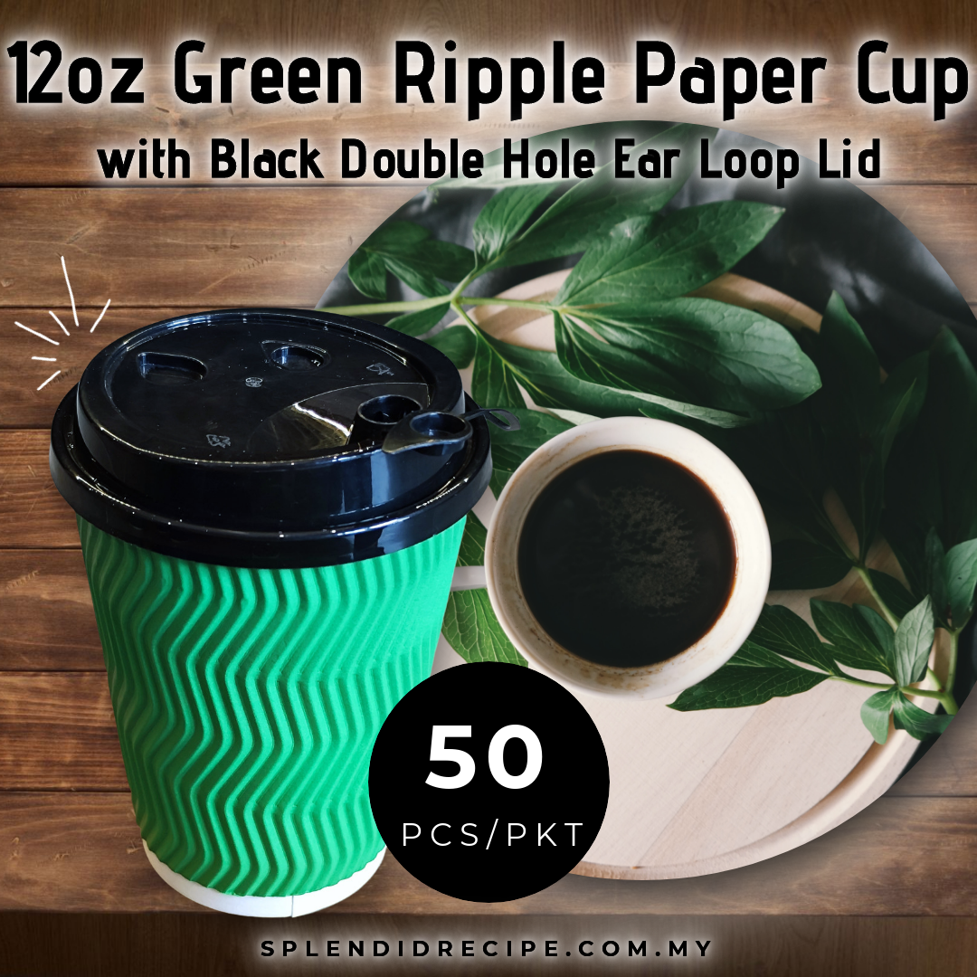 12oz Green Ripple Paper Cup With Double Hole Ear Loop Lid (50 pcs)