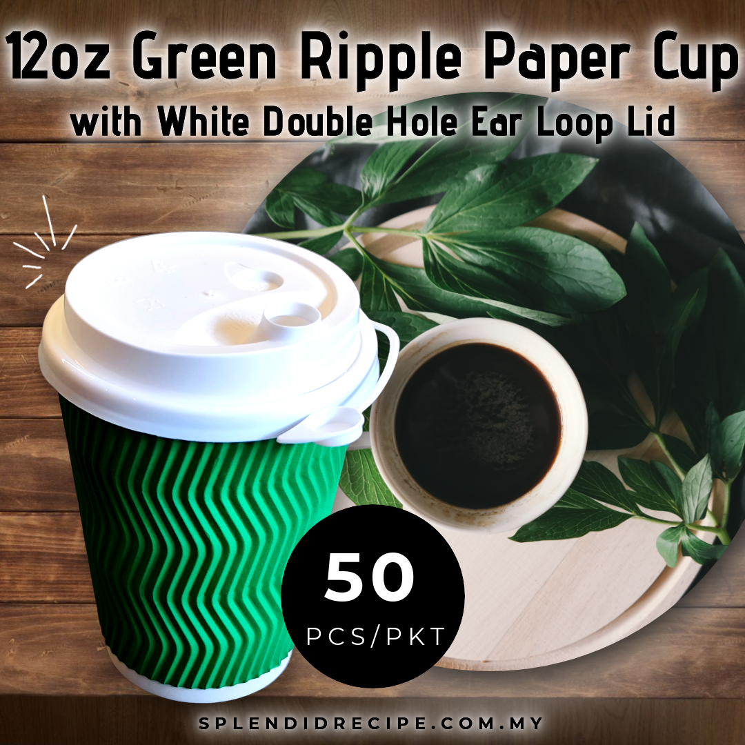 12oz Green Ripple Paper Cup With Double Hole Ear Loop Lid (50 pcs)