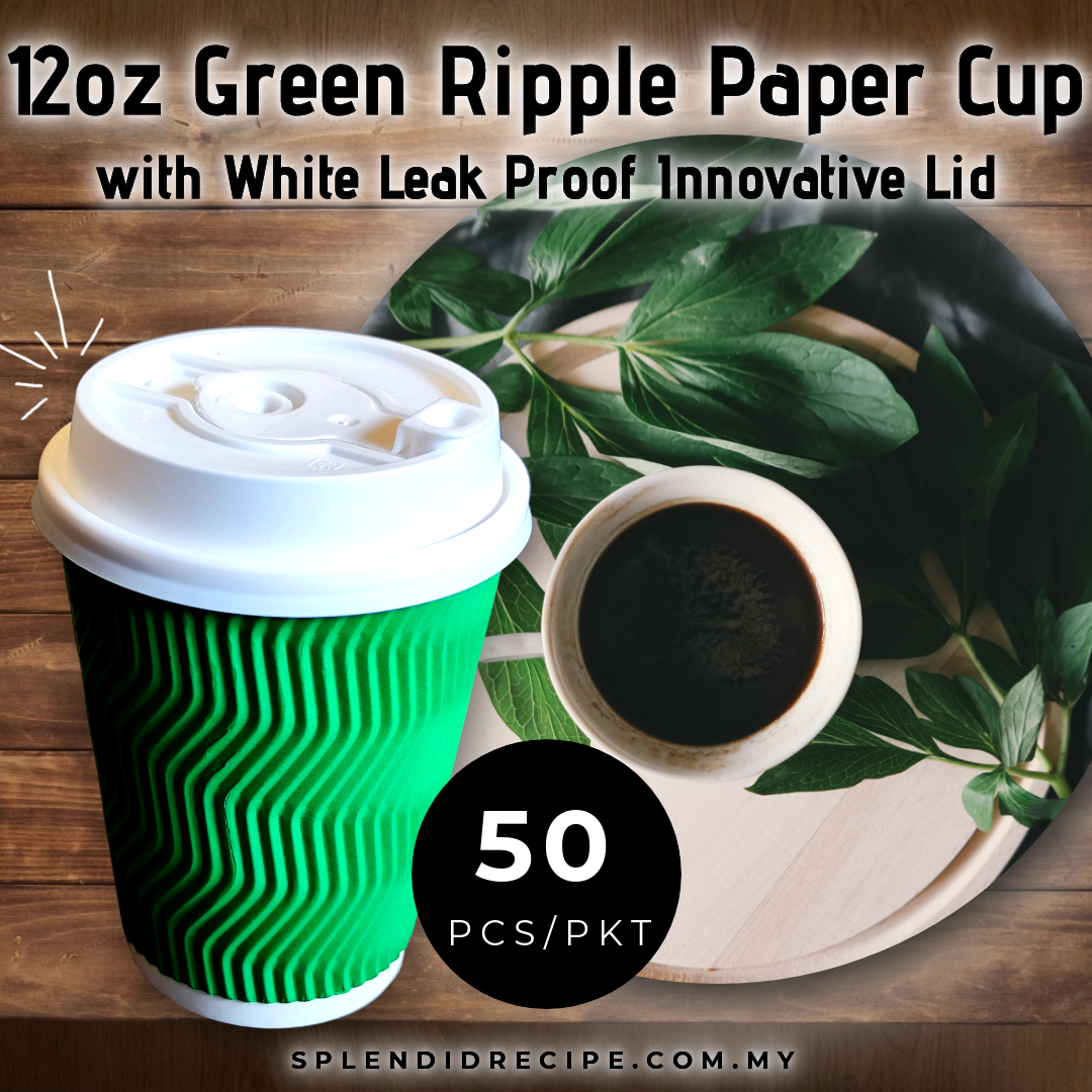 12oz Green Ripple Paper Cup With Double Hole Ear Loop Lid (50 pcs)