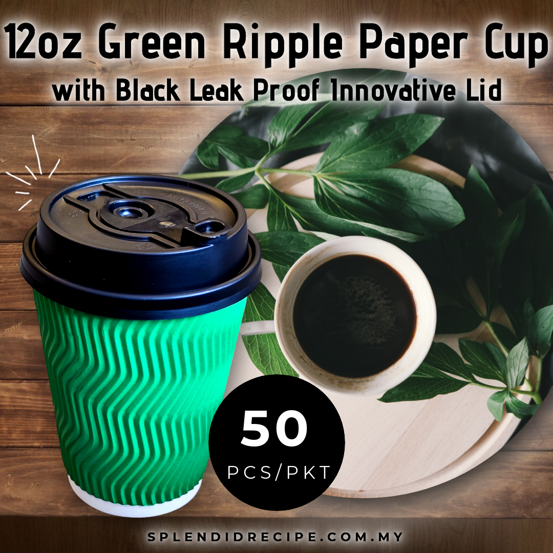 12oz Green Ripple Paper Cup With Double Hole Ear Loop Lid (50 pcs)
