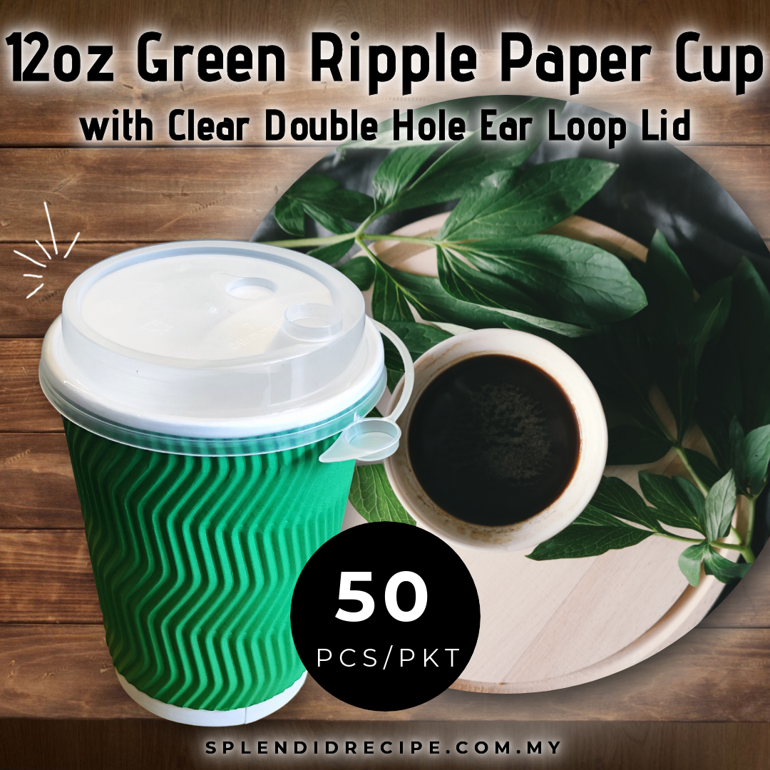 12oz Green Ripple Paper Cup With Double Hole Ear Loop Lid (50 pcs)
