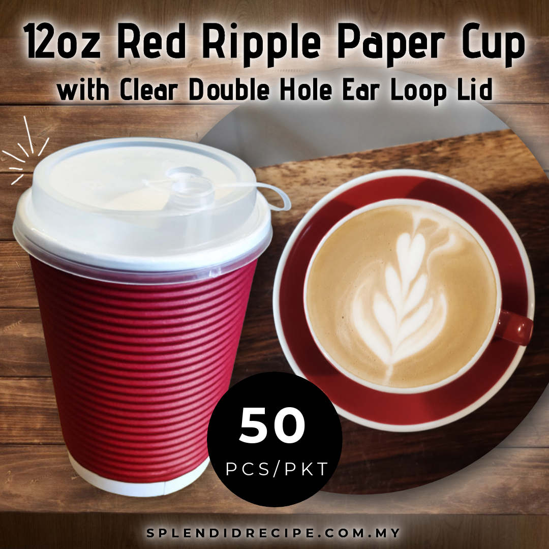 12oz Red Ripple Paper Cup With Double Hole Ear Loop Lid (50 pcs)