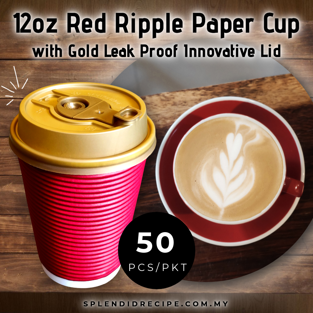 12oz Red Ripple Paper Cup With Double Hole Ear Loop Lid (50 pcs)