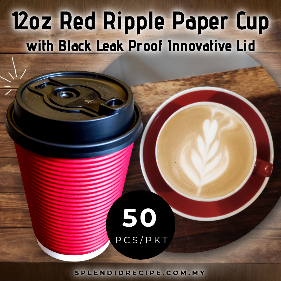 12oz Red Ripple Paper Cup With Double Hole Ear Loop Lid (50 pcs)