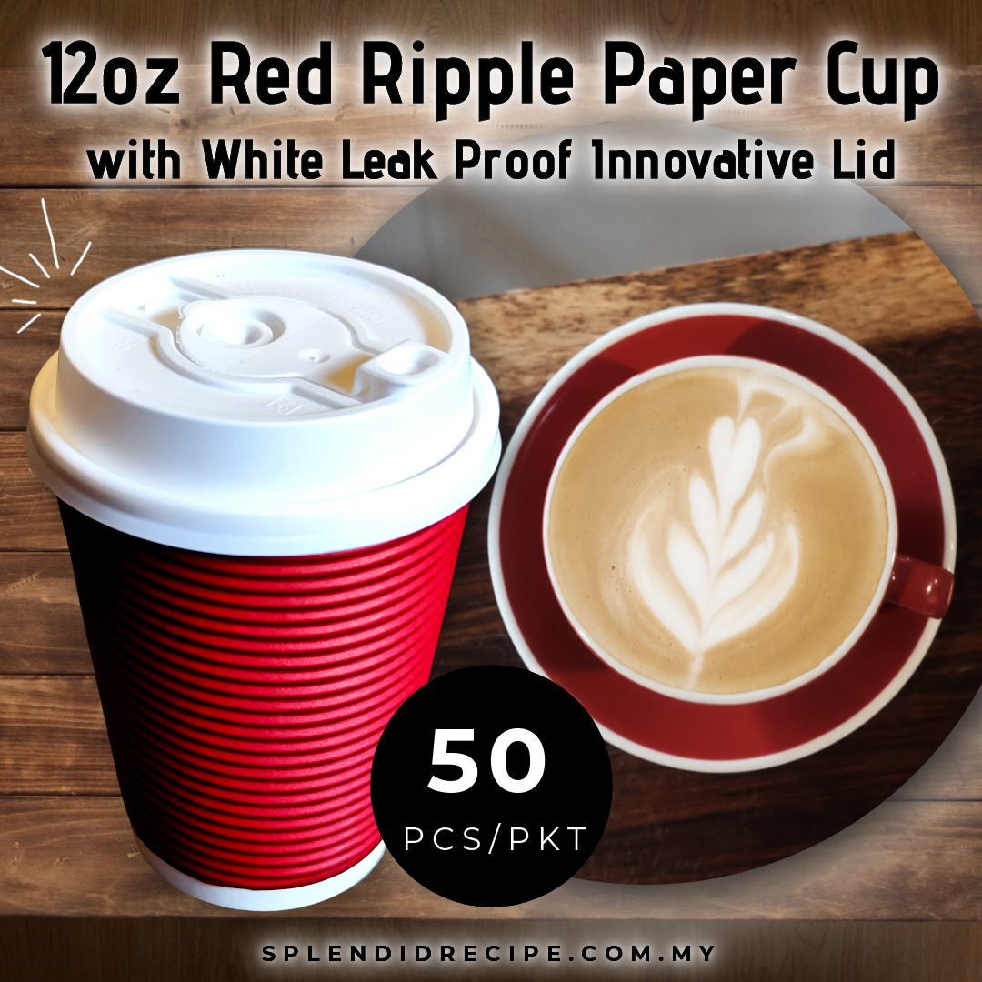 12oz Red Ripple Paper Cup with Double Hole Ear Loop Lid (50 pcs)