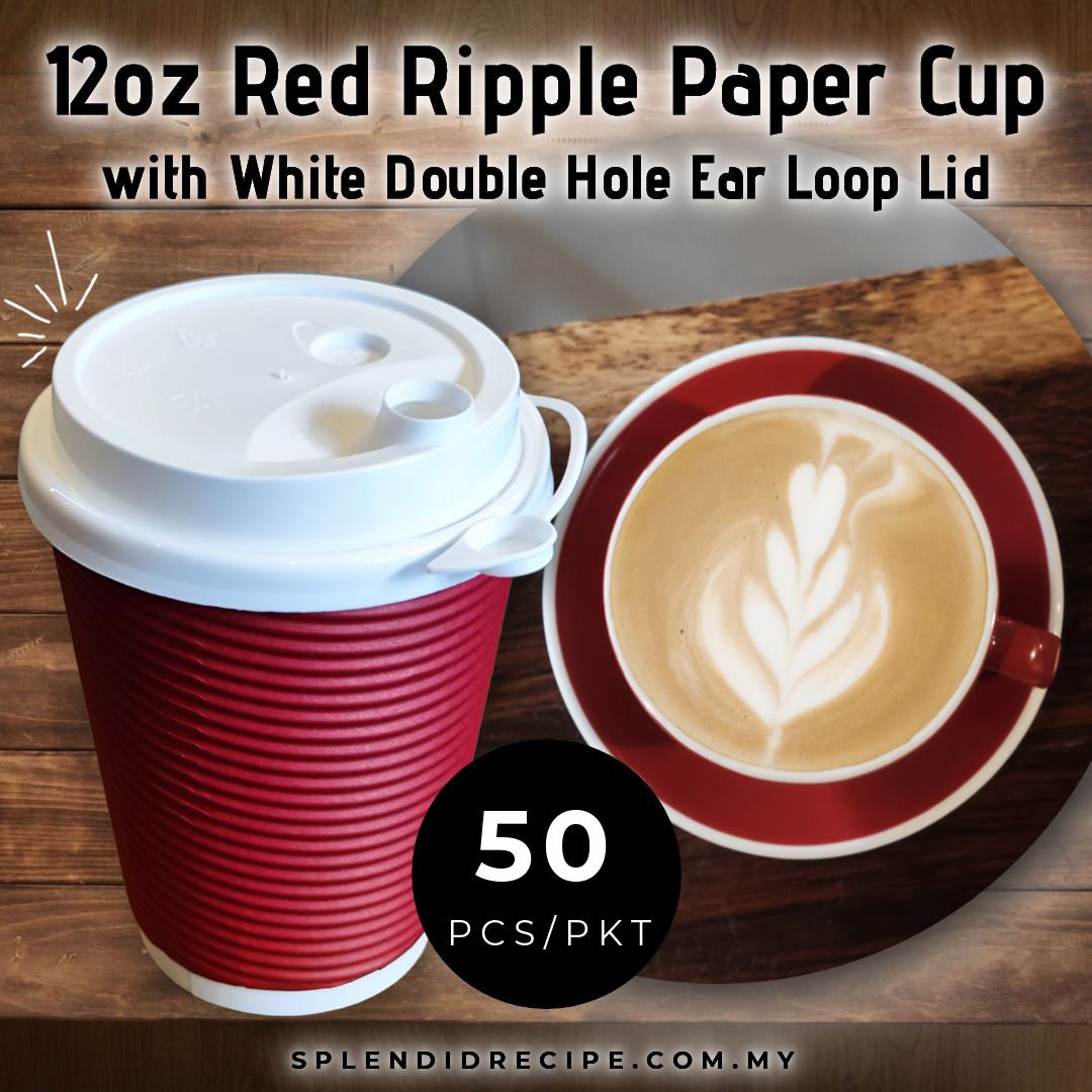 12oz Red Ripple Paper Cup With Double Hole Ear Loop Lid (50 pcs)