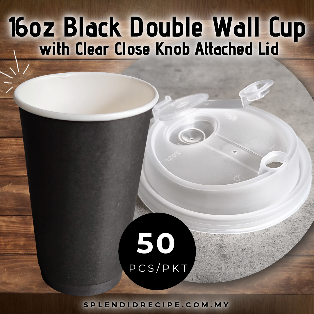 16oz Black Double Wall Paper Cup With Close Knob Attached Lid (50 pcs)