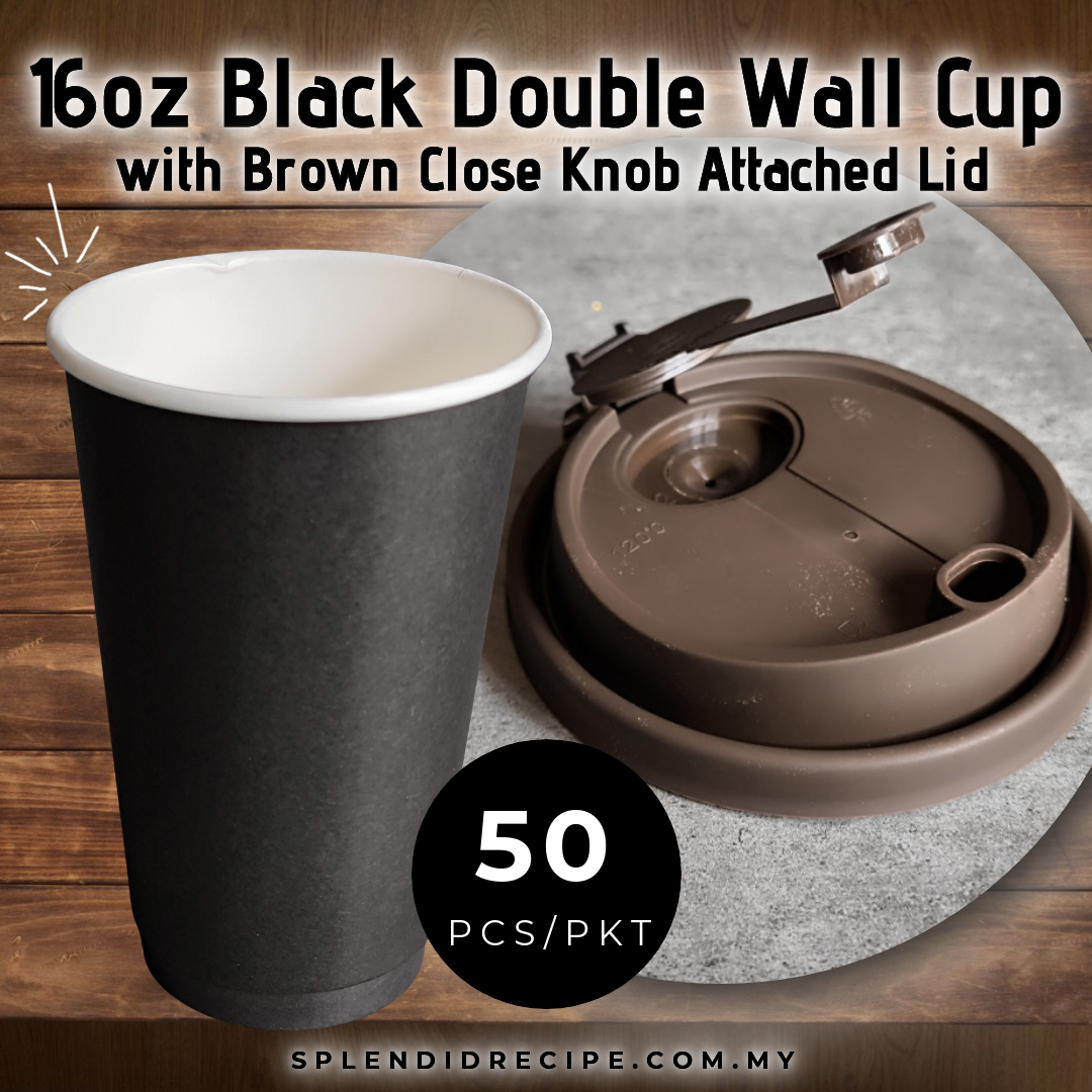 16oz Black Double Wall Paper Cup With Close Knob Attached Lid (50 pcs)