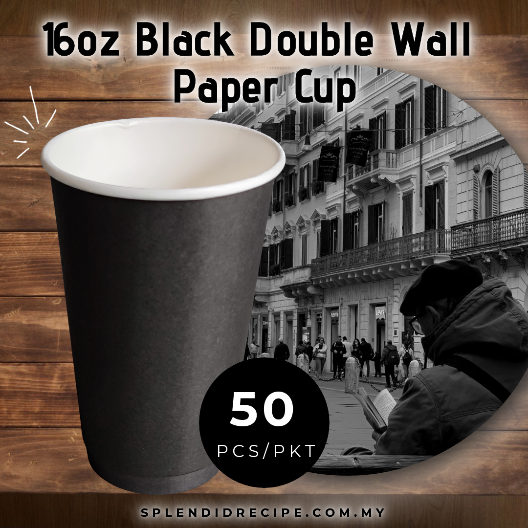 16oz Black Double Wall Paper Cup With Close Knob Attached Lid (50 pcs)