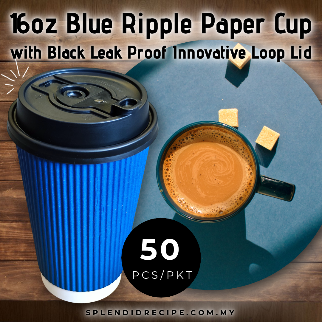 16oz Blue Ripple Paper Cup With Double Hole Ear Loop Lid (50 pcs)