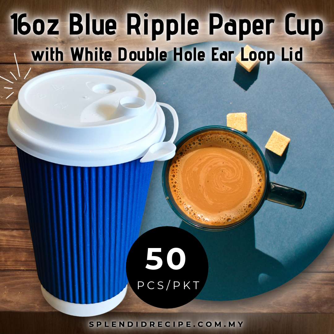 16oz Blue Ripple Paper Cup With Double Hole Ear Loop Lid (50 pcs)