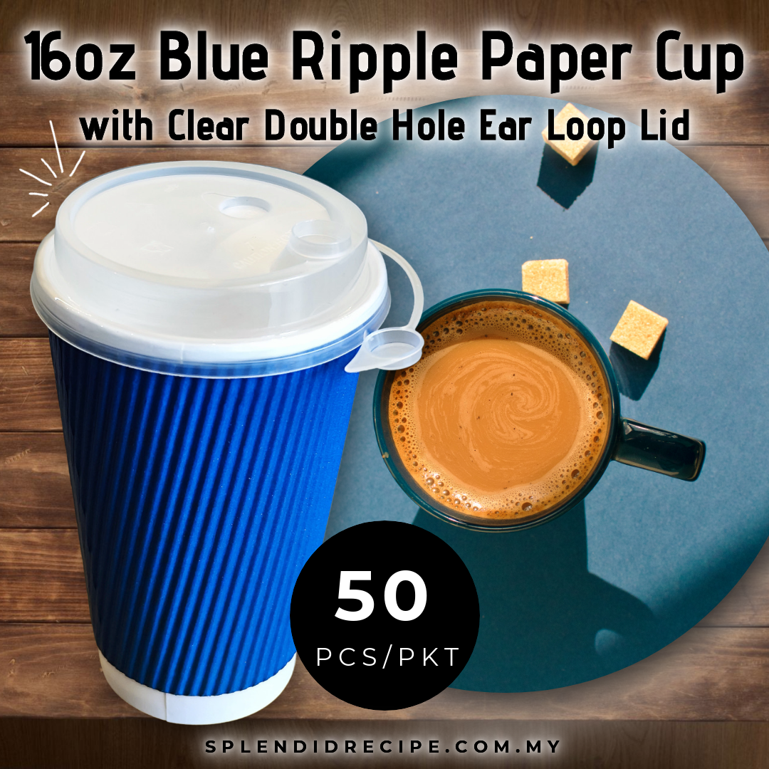 16oz Blue Ripple Paper Cup With Double Hole Ear Loop Lid (50 pcs)