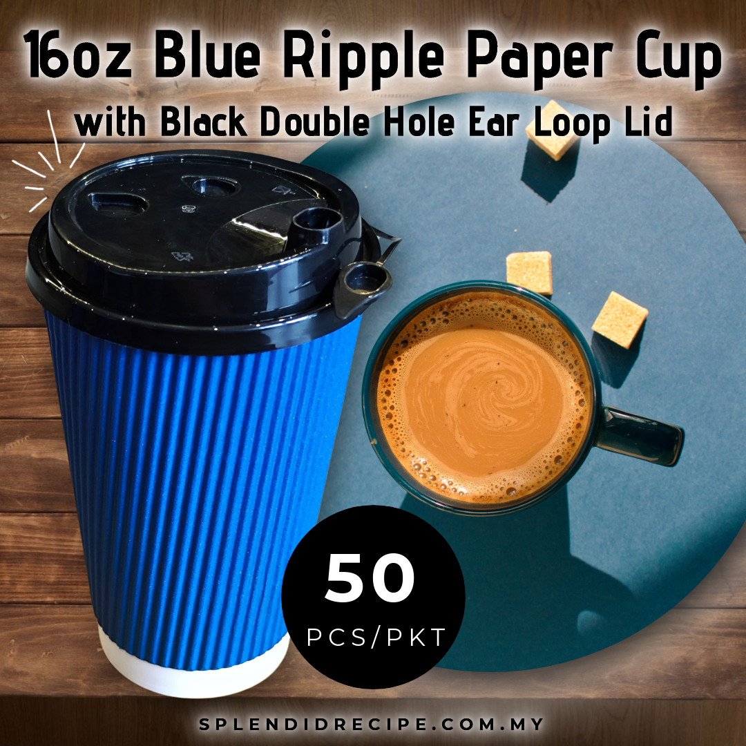 16oz Blue Ripple Paper Cup With Double Hole Ear Loop Lid (50 pcs)