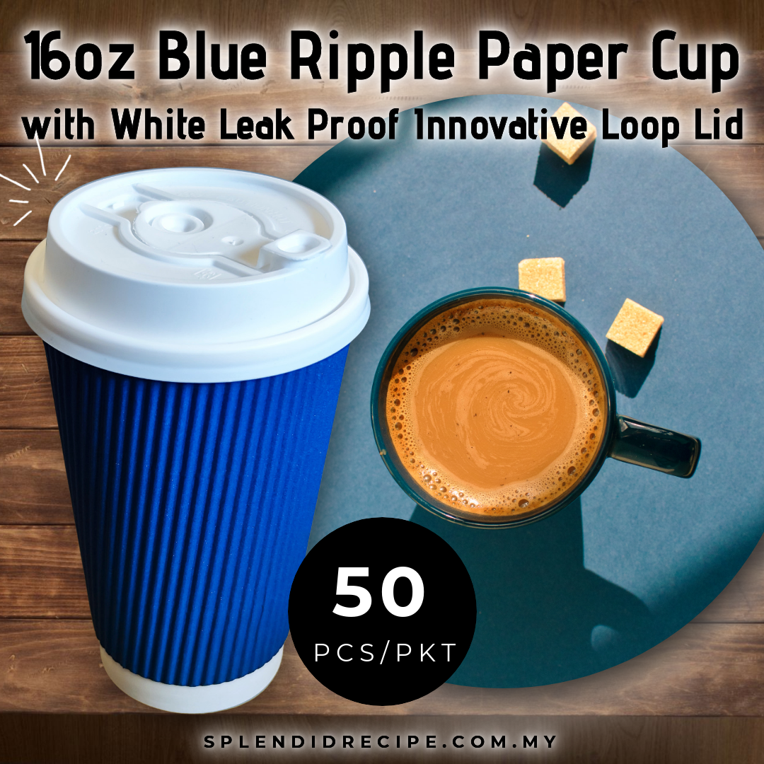 16oz Blue Ripple Paper Cup With Double Hole Ear Loop Lid (50 pcs)