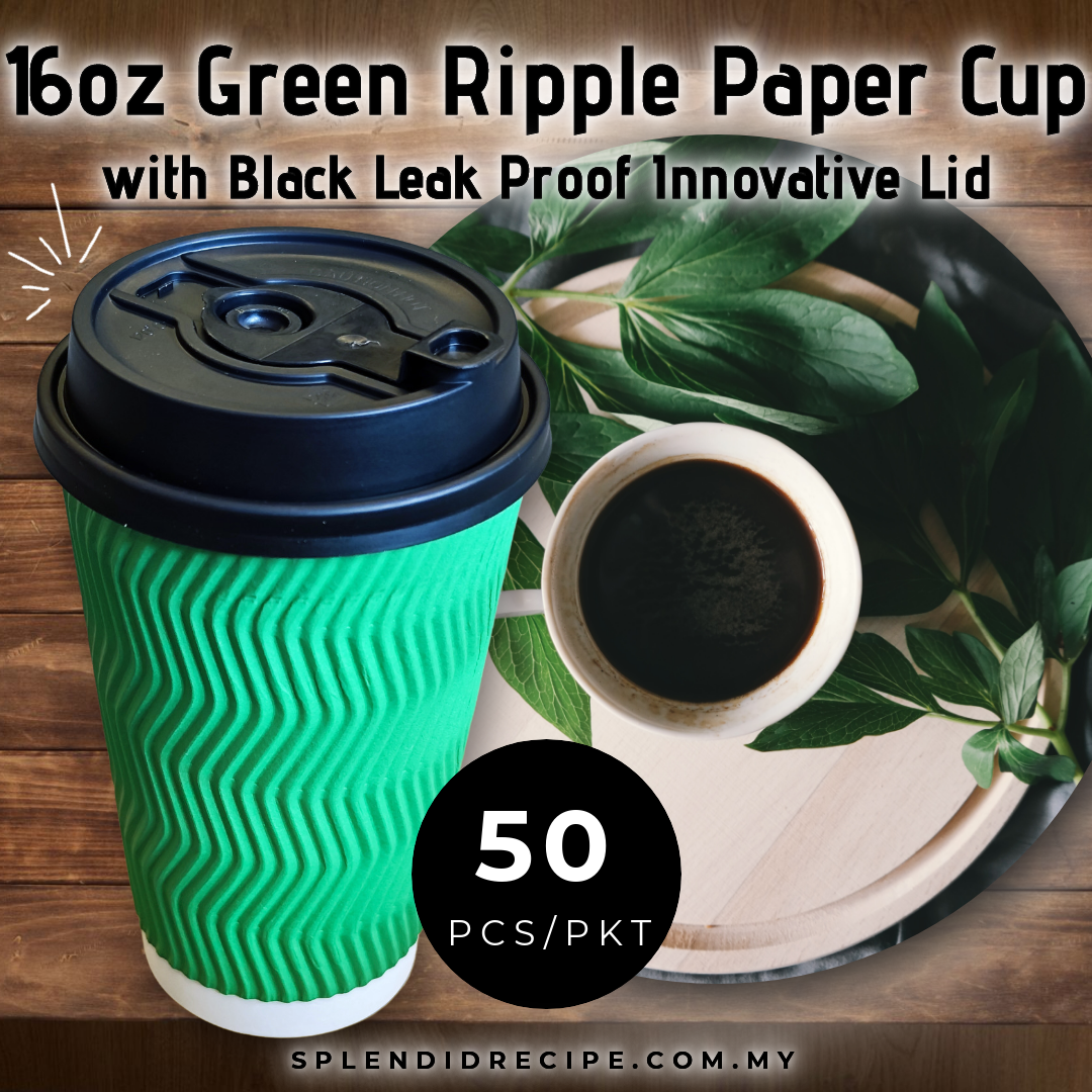 16oz Green Ripple Paper Cup With Double Hole Ear Loop Lid (50 pcs)