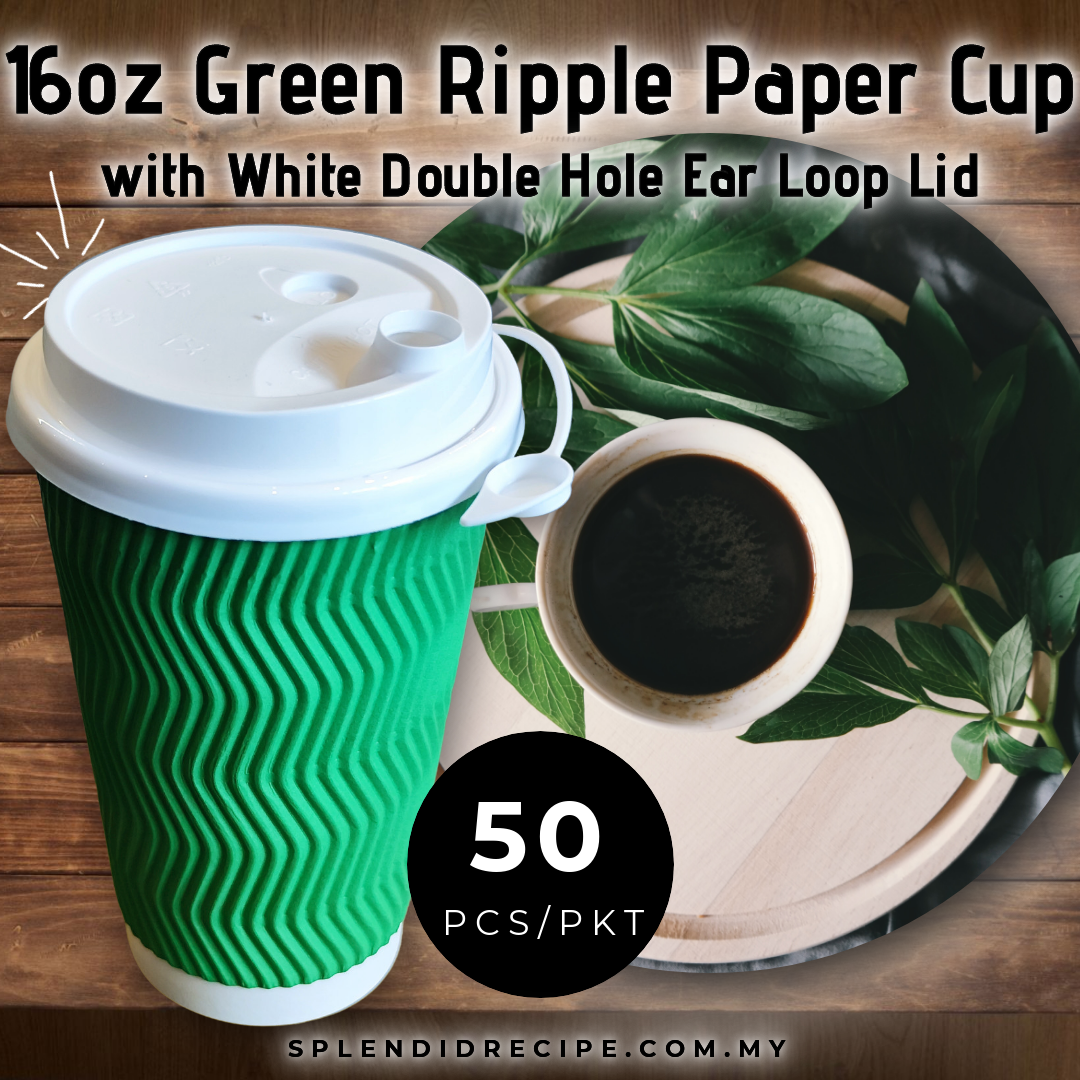 16oz Green Ripple Paper Cup With Double Hole Ear Loop Lid (50 pcs)