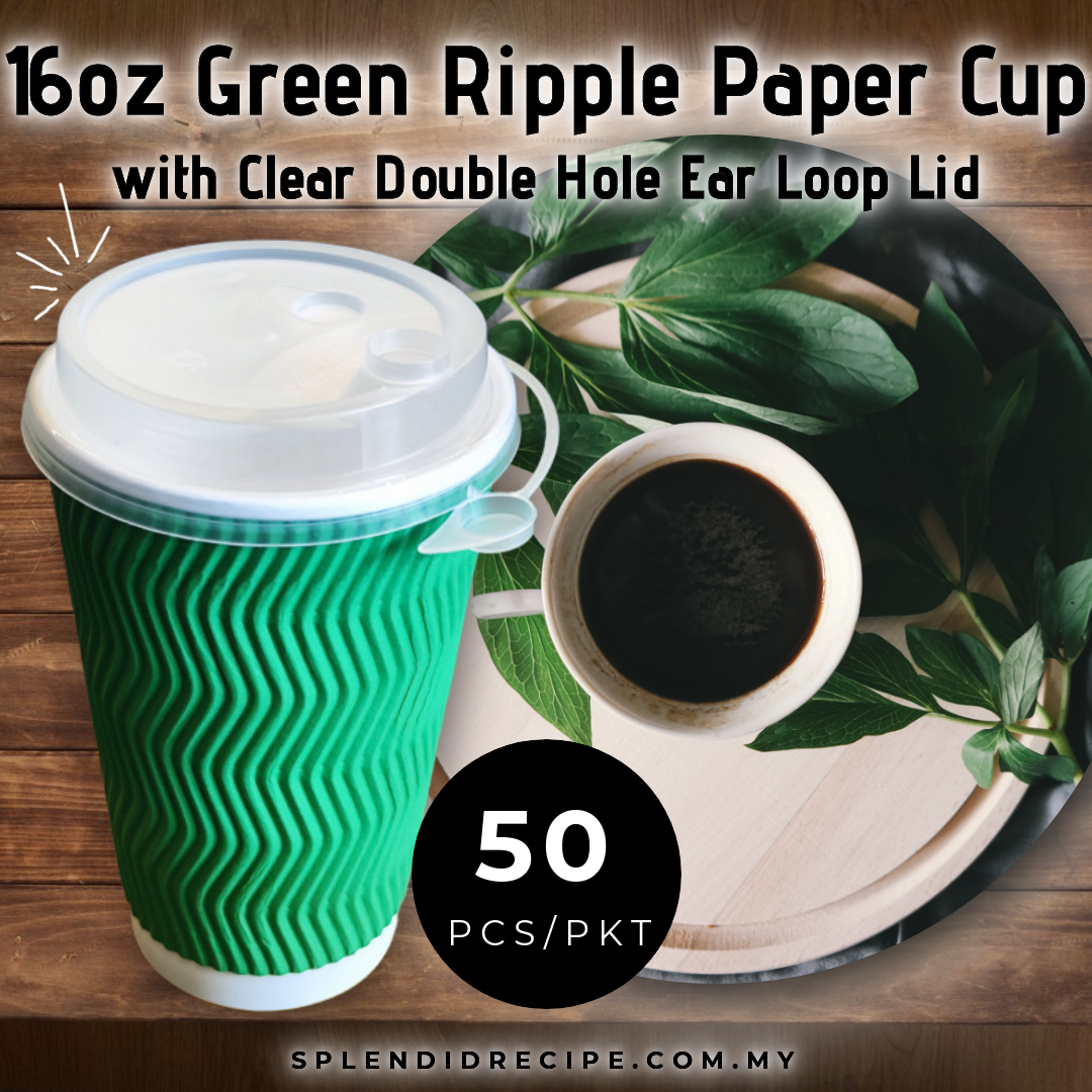 16oz Green Ripple Paper Cup With Double Hole Ear Loop Lid (50 pcs)