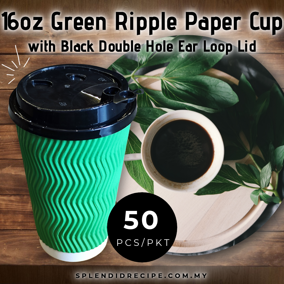 16oz Green Ripple Paper Cup With Double Hole Ear Loop Lid (50 pcs)