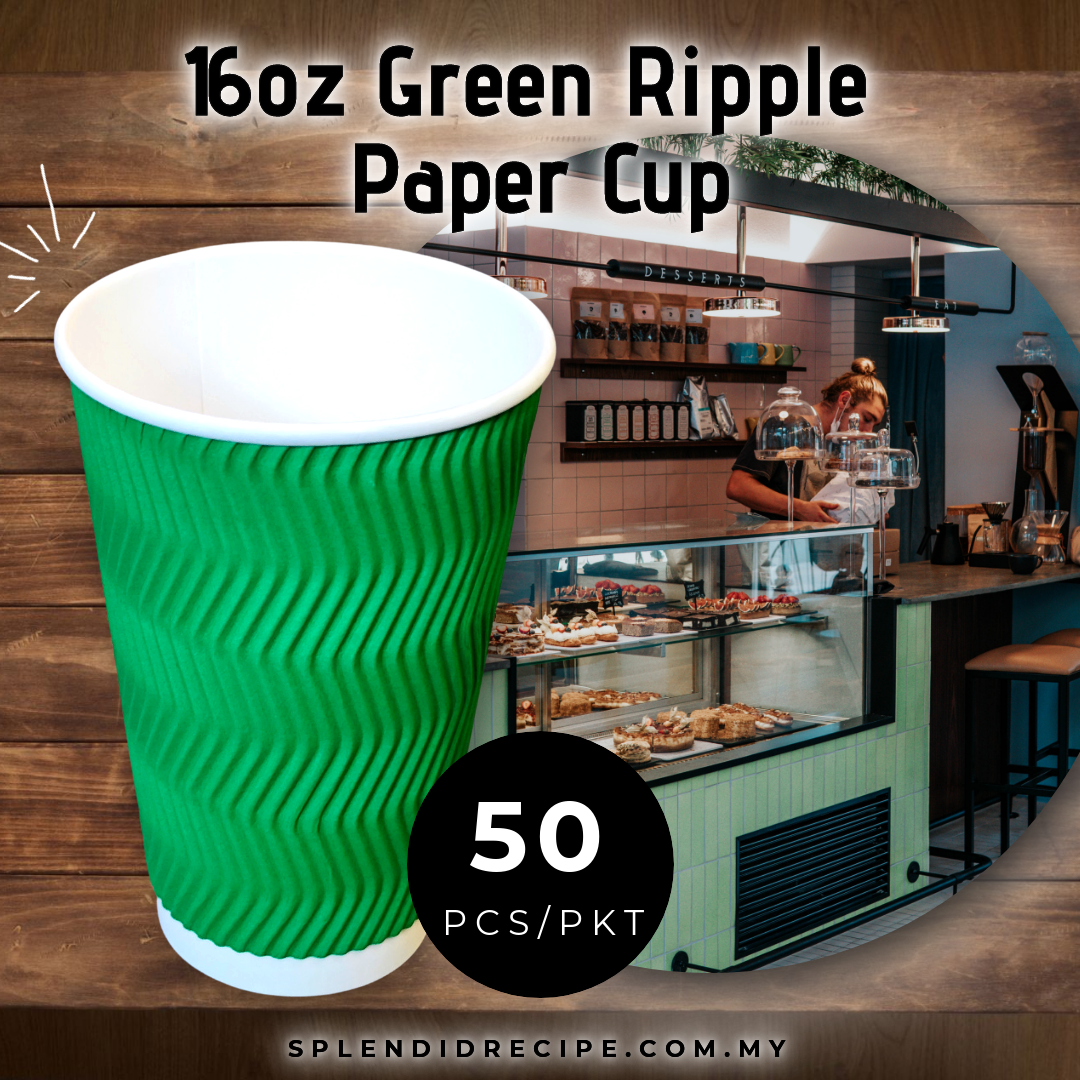 16oz Green Ripple Paper Cup With Double Hole Ear Loop Lid (50 pcs)