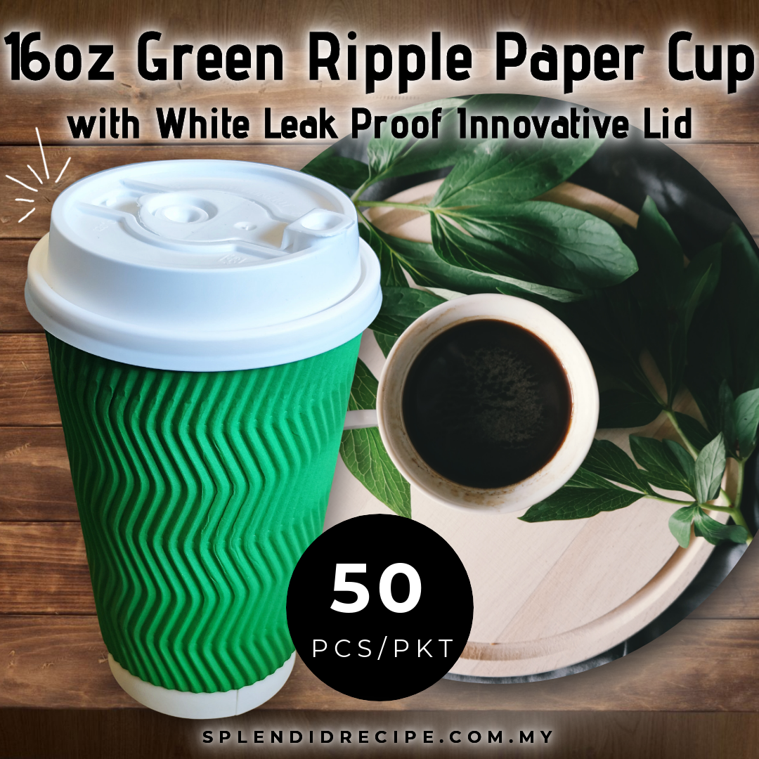 16oz Green Ripple Paper Cup With Double Hole Ear Loop Lid (50 pcs)